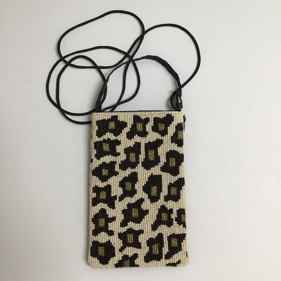 Beaded Leopard Crossbody Club Bag Wristlet Clutch Purse Wallet Bamboo Trading Co - Picture 1 of 14